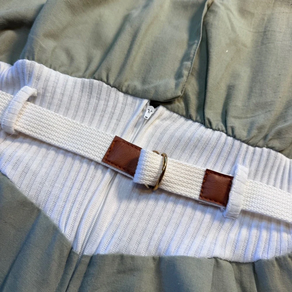 Vintage Dune Duds Sage Green Romper‎ Jumpsuit 80s Ribbed Waist Belted NWT Large